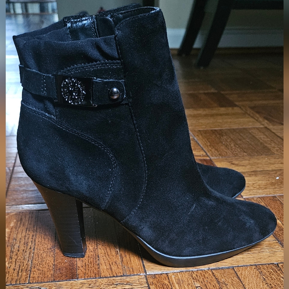 Anne Klein Women’s Black Suede Leather Ankle Boots 8M Heels Dress Zip Booties